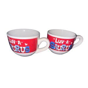 Luv-A-Saurus Ceramic Mug 3" Tall Red & White Valentines Theme By Dan Dee Set